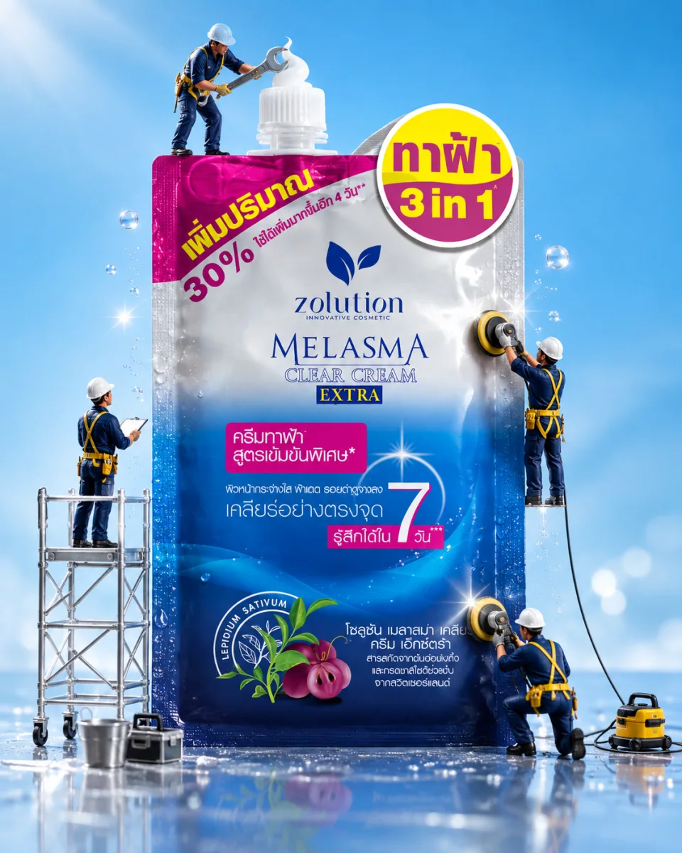 ครีมทาฝ้าซองน้ำเงิน Zolution Melasma Clear Cream Extra กับทีมช่างจิ๋วเจ้าเทคนิค